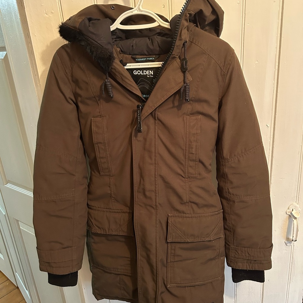 Golden by TNA women’s xxs brown warmest Bancroft parka winter jacket coat